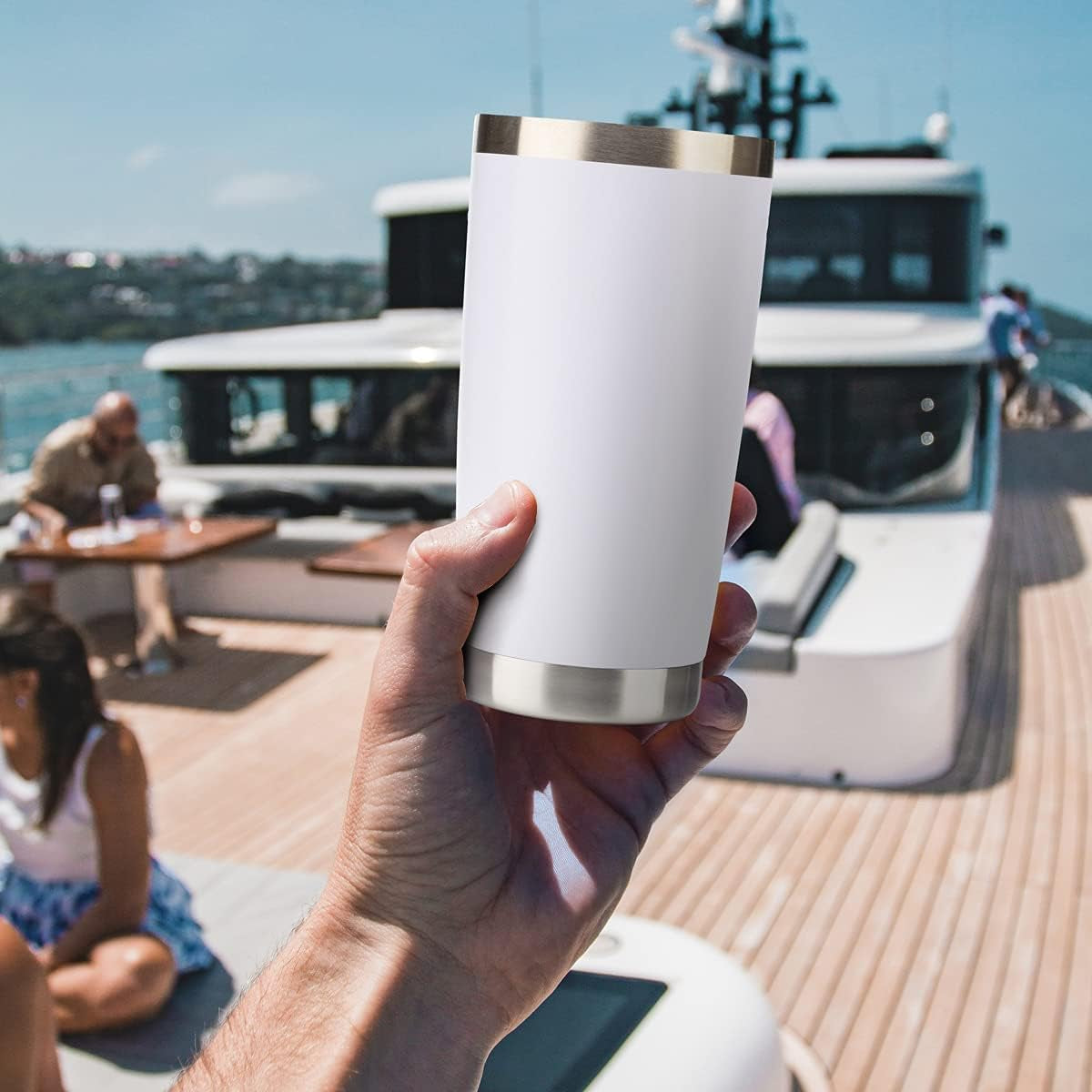 20Oz Tumbler with Lid and Straw, Stainless Steel Vacuum Insulated Coffee Tumbler Cup, Double Wall Powder Coated Travel Mug (White, 1 Pack)