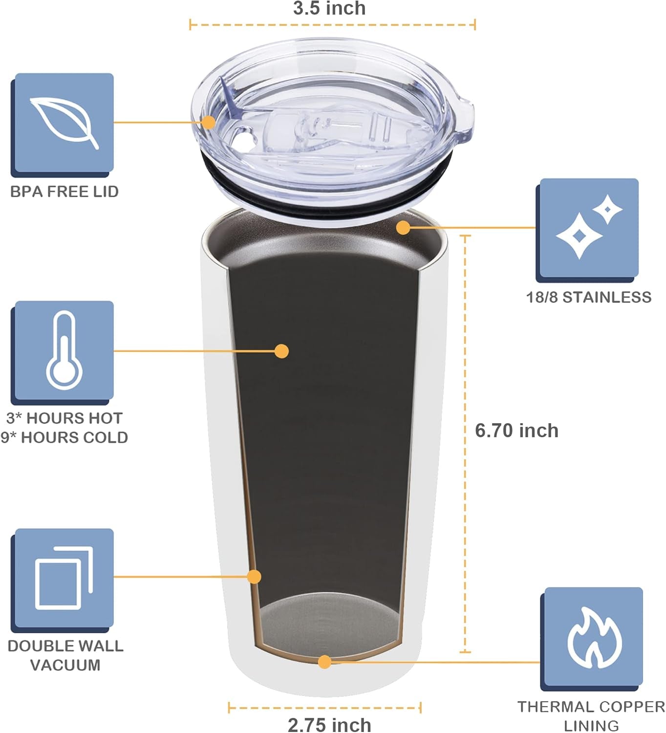20Oz Tumbler with Lid and Straw, Stainless Steel Vacuum Insulated Coffee Tumbler Cup, Double Wall Powder Coated Travel Mug (White, 1 Pack)